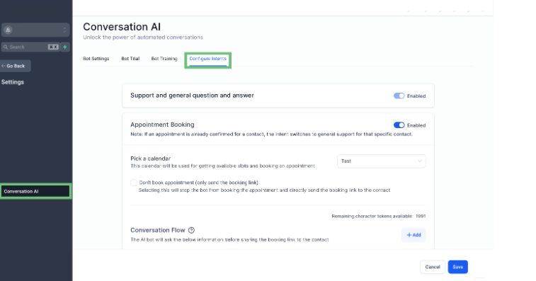 Conversation AI Tab | Zapiy Conversation AI Tab | Zapiy
